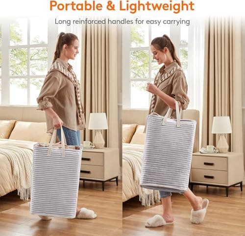 Lifewit 2 Pack Laundry Basket 80L Each, Collapsible Clothes Hamper with Reinforced Handles, Freestanding Waterproof Design for Bedroom and Laundry Room, Grey 160L Total thumbnail 3