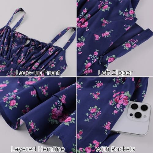 Scarlet Darkness Floral Mini Corset Dress Women Teens Sundress with Pockets