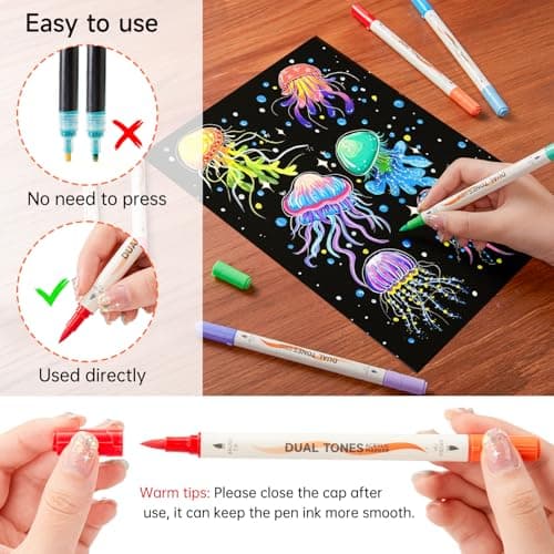 Shuttle Art 48 Colors Dual Tone Acrylic Paint Markers, 24 Pack Acrylic Paint Pens Set for Rock Painting, Ceramic, Wood, Canvas, Glass, Stone, Fabric, Card Making, DIY Crafts & Art 