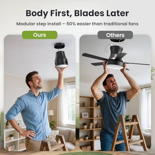 OSTIVE Ceiling Fans with Lights and Remote: 42 Inch Modern Ceiling Fan, Low Profile Flush Mount, Quiet Reversible DC Motor & 3CCT Dimmable LED for Bedroom Living Room Kitchen Indoo thumbnail 5