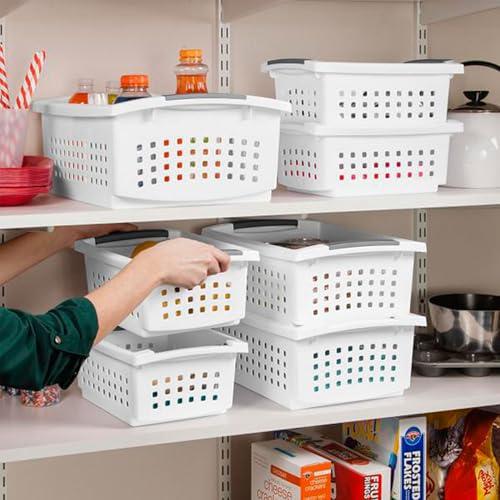 Sterilite: 10 Canastas Organizadoras Apilables Blancas para Cocina, Baño y Hogar