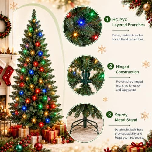 Miniatura de Árbol de Navidad Artificial Garvee de 1.8 m con Luces Duales 7