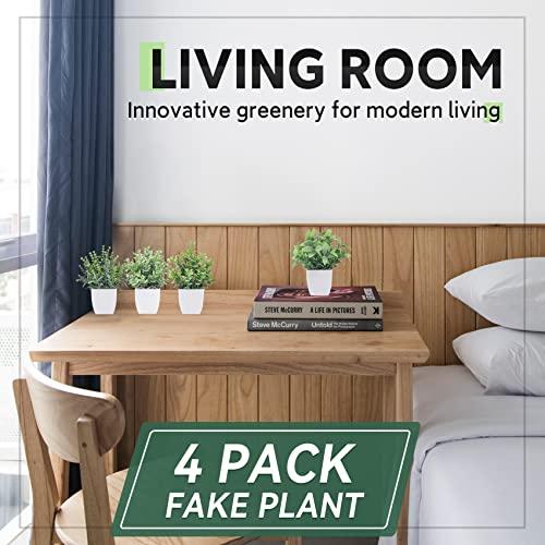Miniatura de Der Rose 4 Pack Fake Plants Mini Artificial Greenery Potted Plants for Home Decor Indoor Office Table Room Farmhouse Bathroom Decor 4
