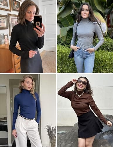 Ekouaer Women Turtleneck Shirt Long Sleeve Layer Tops Basic Ribbed Tees Soft Stretch Thermal Undershirts Lightweight Blouse Black L thumbnail 5