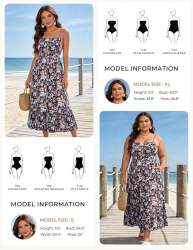 GRACE KARIN Summer Dresses for Women 2026 Vacation,Smocked Floral Maxi Dresses,Boho Beach Long Sundress Black Floral M thumbnail 6