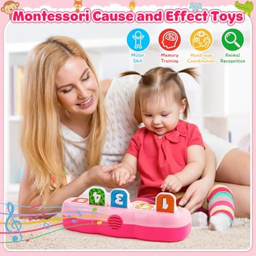 Duchong Toys for 1 Year Old Girls, Interactive Pop Up Toy with Music & Light, Montessori Learning Toys for Infant Baby Toddler 9-12-18 Months, First 1st Birthday Gifts for Girls Bo