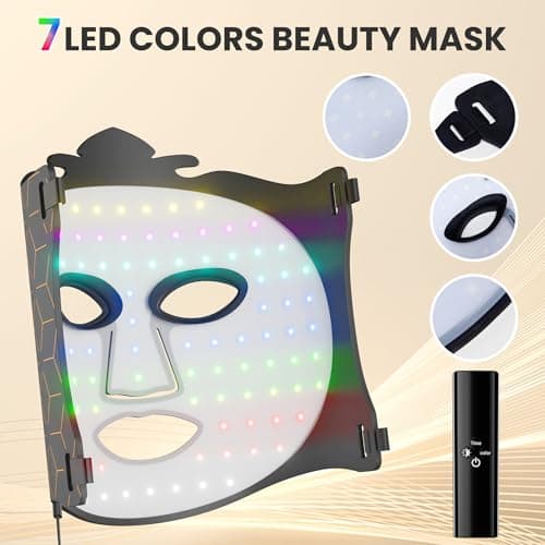 gelpal 7-1 Colors LED Facial Skin Care Mask,Red Light Mask for Face, Cordless Led Silicone Face Mask Light,Salon or Home,Black.