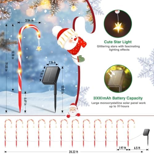 Miniatura de Paquete de 12 Bastones de Caramelo Solares para Navidad, Blanco Cálido 6