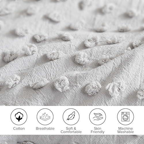 Comfort Spaces Cotton Comforter Set Jacquard Pom-Pom Tufts Design, Down Alternative, All Season Modern Bedding, Matching Shams, Twin/Twin XL, Grey 3 Piece thumbnail 4