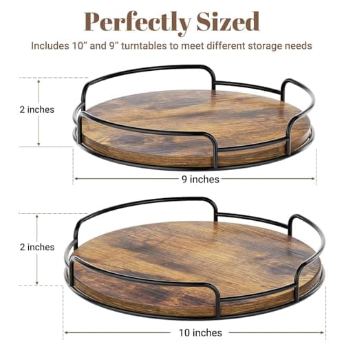 WOWBOX 2 Pack Lazy Susan Organizer for Table Top Rotating Spice Rack Organization 10" + 9" Wood Lazy Susan Turntable Organizer for Cabinet Kitchen Pantry Countertop Bathroom Vanity thumbnail 2