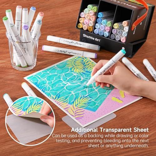 Shuttle Art Pastel Alcohol Markers Brush tip, Dual Tip Brush & Chisel Tip Art Marker Set, 50 Colors plus 1 Blender Marker Pens with Case Perfect for Illustration Students Adults Co