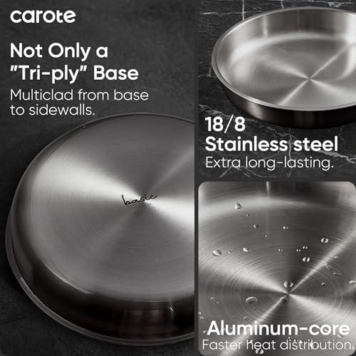 CAROTE Pots and Pans Set, Stainless Steel Cookware Set Detachable Handle, 15pcs Induction Kitchen Cookware Sets with Removable Handle, RV Cookware Set, Oven Safe