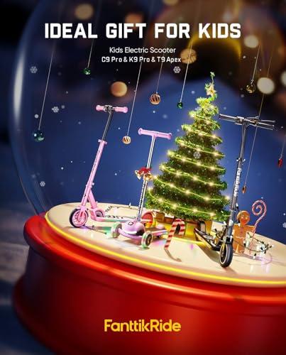 FanttikRide C9 Pro Kids Electric Scooter Ages 8-12, Colorful Rainbow Lights, E-Scooter for Kids 3.9-5.2 ft, 132 lbs, 5 Miles Range, Up to 40 min Ride Time, 5/8/10 MPH, 3 Adjustable
