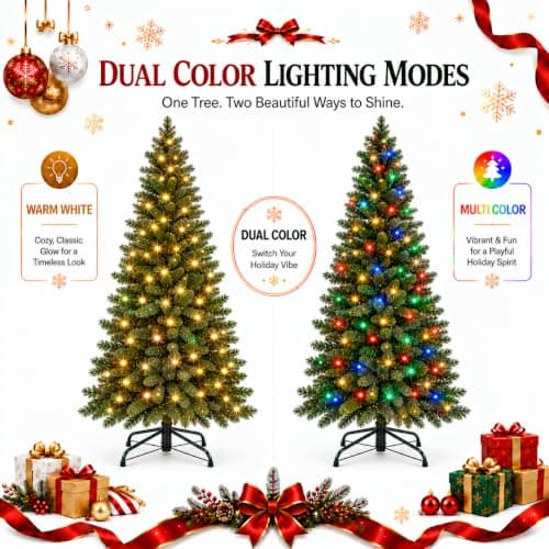 Miniatura de Árbol de Navidad Artificial Garvee de 1.8 m con Luces Duales 4