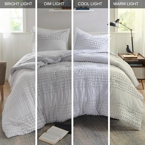 Comfort Spaces Cotton Comforter Set Jacquard Pom-Pom Tufts Design, Down Alternative, All Season Modern Bedding, Matching Shams, Twin/Twin XL, Grey 3 Piece thumbnail 3