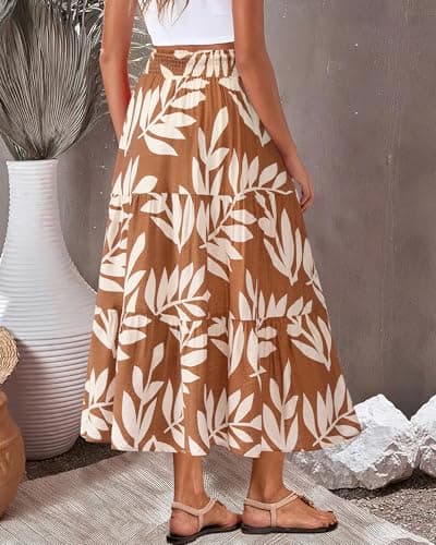 Miniatura de Falda Midi Floral Boho BTFBM para Mujer con Bolsillos 6