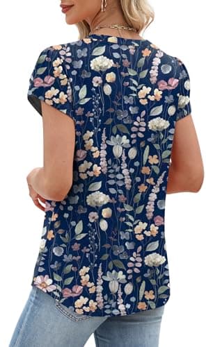 OFEEFAN Womens Tops Dressy Casual Plus Size Fashion Clothes for Women Business Casual Spring Maternity Clothes Beach Vacation Outfits Blue Floral L thumbnail 5