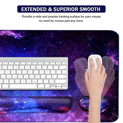 Large Mouse Pad and Keyboard Wrist Rest, Desk Pad for Keyboard and Mouse, 4-in-1 Large Gaming Mouse Pad with Wrist Support, Desk Mat for Home Office Study Game-Galaxy Fluid