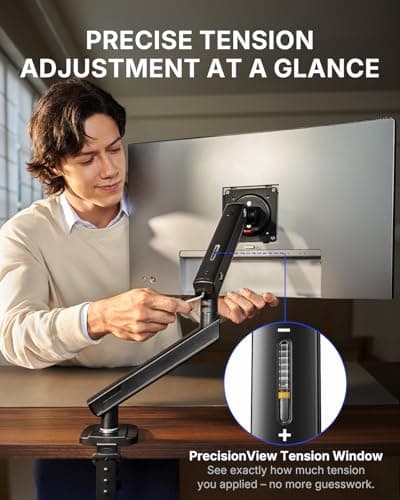 HUANUO FlowLift™ Pro Monitor Arm for 13–32" Screens, MechaSpring Monitor Mount, Fully-Adjustable Monitor Stand with Tilt/Swivel/Rotation, Tool-Free VESA Mount, C-Clamp/Grommet Base