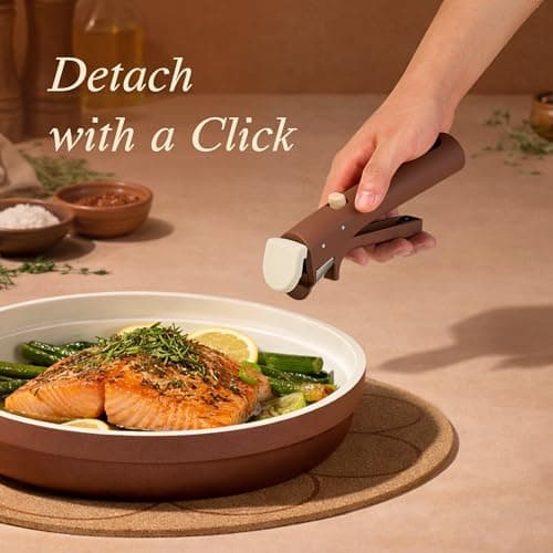 CAROTE 22Pcs Ceramic Cookware Set, Pots and Pans Set Non Stick Removable Handles, Non Toxic Cookware Oven/Dishwasher Safe, Induction Cookware, Gift Set, NonStick Cookware Set with  thumbnail 4