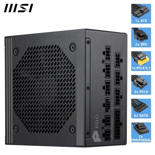 MSI PRO A850PL PCIE5, Fully Modular Gaming 850W Power Supply, 80+ Platinum, Native 12V-2x6 Cables, Server-Grade Capacitor, ATX 3.1 & PCIe 5.1 Ready, Low-Noise, Embossed Jacket Cabl thumbnail 5
