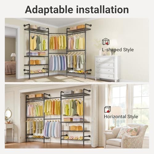 Timate F3 Garment Rack Heavy Duty Clothes Rack for Hanging Clothes, Expandable Industrial Pipe Wall Mounted Clothing Racks, Adjustable Storage Wardrobe Closet Kit Walk in Closet Sy thumbnail 2