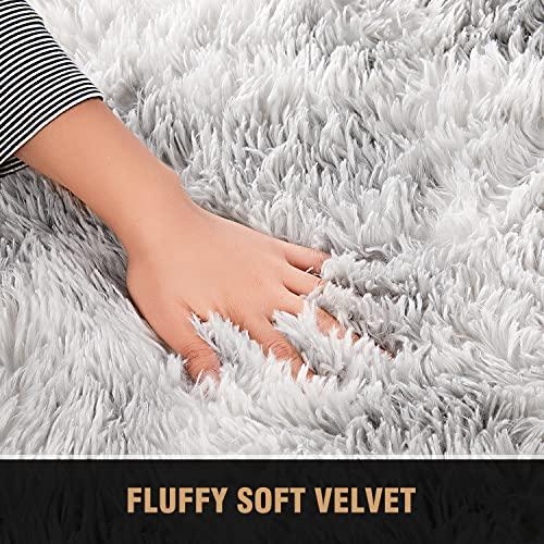 YOBATH Fluffy 8x10 Area Rugs for Living Room Bedroom, Large Modern Soft Shag Rugs for Kids Girls Boys, Non-Slip Plush Shaggy Rugs for Playroom Nursery Dorm Room, Tie-Dyed Light Gre