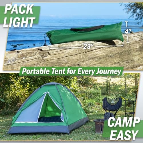 2 Person Camping Tent with Rain Fly and Carrying Bag - Lightweight Outdoor Tent for Backpacking, Hiking, or Beach Use by Wakeman Outdoors (Green) thumbnail 6