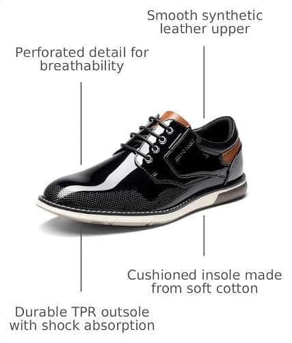 Bruno Marc Men's Dress Oxfords Casual Derby Sneakers,Black-Pat,10 thumbnail 3