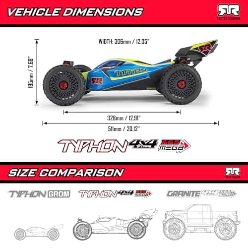 Buggy ARRMA Typhon 4X4 RTR 1/8 Cepillado Azul (Sin Batería/Cargador)