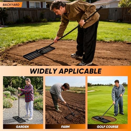 Saker Lawn Leveling Rake 30x10 Inch, Lawn Leveler Tool with 73-Inch Stainless Steel Handle, Heavy Duty Landscape Rake for Yard, Garden, Farm, and Golf Course - Black thumbnail 9