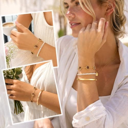 Miniatura de Set de 3 Pulseras KSF Apilables con Flores y Chapa de Oro 18K 2