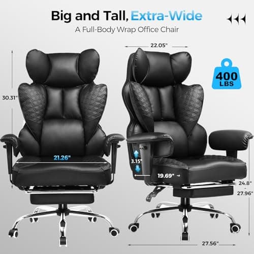 GTPLAYER Big and Tall Gaming Chair 400lbs Heavy Duty Office Chair with Foot Rest & Ergonomic Pocket Spring Lumbar Support, High Back 3D Saddle Shaped Cushion for Back Pain Relief,  thumbnail 2