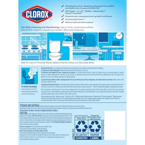 Clorox Disinfecting Wipes for Allergy Season, Bleach-Free, Multi-Surface Cleaner, Antibacterial, Fresh Scent & Crisp Lemon, 75 Count Each, Pack of 3 thumbnail 9