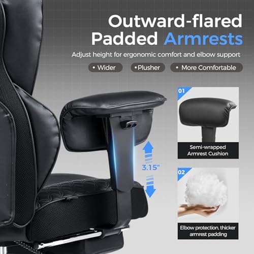GTPLAYER Big and Tall Gaming Chair 400lbs Heavy Duty Office Chair with Foot Rest & Ergonomic Pocket Spring Lumbar Support, High Back 3D Saddle Shaped Cushion for Back Pain Relief,  thumbnail 6