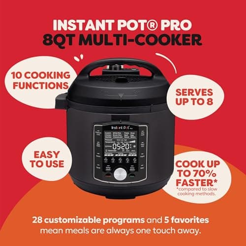 Instant Pot Pro (8 QT) 10-in-1 Pressure Cooker, Slow Cooker, Rice/Grain Cooker, Steamer, Sauté, Sous Vide, Yogurt Maker, Sterilizer, and Warmer, Includes App with Over 800 Recipes, thumbnail 2