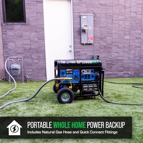 DuroMax XP13000HXT 13,000-Watt 500cc Tri Fuel Gas Propane Natural Gas Portable Generator with CO Alert, Black/Blue thumbnail 2