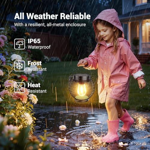 Solar Lanterns Outdoor Waterproof, Upgraded Hanging Solar Lights for Outside, Metal Solar Hanging Lanterns with Clip, Solar Powered Lantern for Patio Porch Garden Decor, 2 Pack thumbnail 3