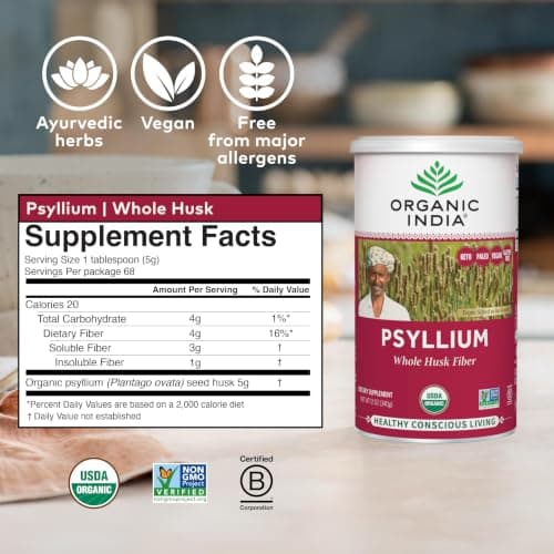 Organic India Whole Psyllium Husk Powder Organic, Vegan, 12 oz (Pack of 1) thumbnail 4