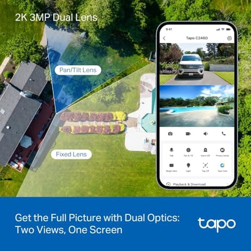 Tapo 2K Indoor/Outdoor Dual Lens Pan/Tilt Wired Security Camera - 125° Wide-Angle View + 6mm Zoom, Motion Track, Person/Vehicle Detection, Local Storage or Optional Cloud, C246D thumbnail 2