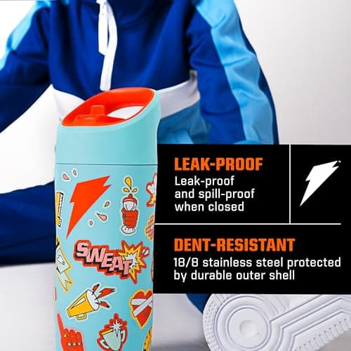 Gatorade Kids' Rookie Metal Water Bottle, 12oz, Stainless Steel Bottle, Double-Wall Insulation, Vacuum Insulated, Thermo Mug
