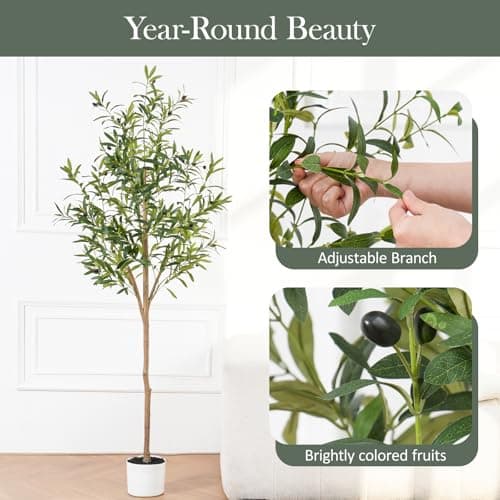 Árbol de Olivo Artificial Sillaff de 6 Pies con Maceta y Frutos Realistas para Interiores