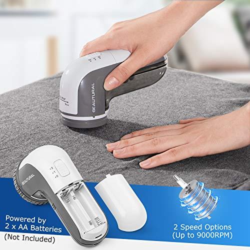 BEAUTURAL Fabric Shaver and Lint Remover, Sweater Defuzzer with 2-Speeds, 2 Replaceable Stainless Steel Blades, Battery Operated, Remove Clothes Fuzz, Lint Balls, Pills, Bobbles Gr thumbnail 5