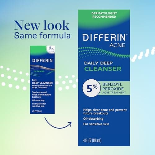 Differin Acne Face Wash with 5% Benzoyl Peroxide, Daily Deep Cleanser by the makers of Differin Gel, Gentle Skin Care for Acne Prone Sensitive Skin, 4 oz (Packaging May Vary) thumbnail 2