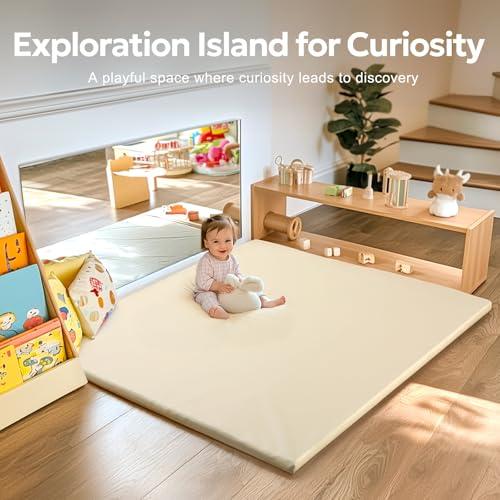 Baby Mat for Floor, Thick Soft Non-Toxic Vegan Leather Baby Play Mat, Waterproof Foam Play Mat, Padded Play Mat for Baby, 50x50 Playpen Mat, Infant Playmat for Baby Girls and Boys, thumbnail 6