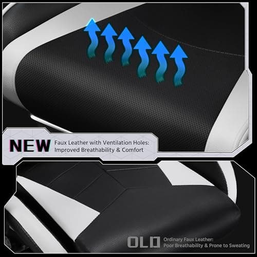 Yaheetech Gaming Chair with Footrest Massage Lumbar Pillow Black and White thumbnail 7