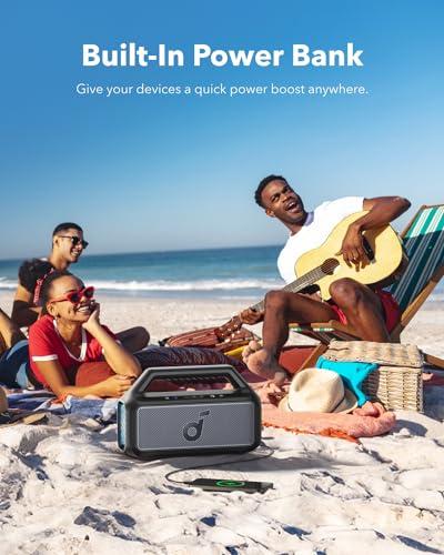 Soundcore Boom 2 By Anker, Outdoor Speaker, 80W, Subwoofer, BassUp 2.0, 24H Playtime, IPX7 Waterproof, Floatable, RGB Lights, USB-C, Custom EQ, Bluetooth 5.3, Portable for Camping  thumbnail 7