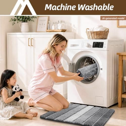 COSY HOMEER Bathroom Rugs 24 x 17, Ultra Soft Absorbent Bath Mat, Non-Slip TPR Backing Stays in Place, Machine Washable Shaggy Rug for Bathroom Floor, Grey thumbnail 7