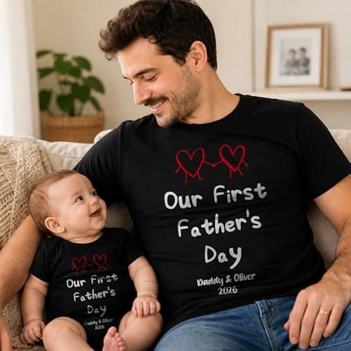 Our First Father’s Day Shirt 2026 – Daddy and Baby Matching T-Shirt – Custom Name Baby Bodysuit & Dad Top Tee thumbnail 3