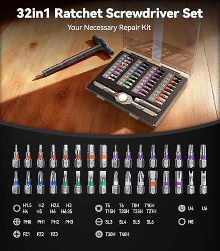 Kit Wesdut 32 en 1: Desarmadores Magnéticos con Mango en T y Trinquete, ¡5+ Estilos!